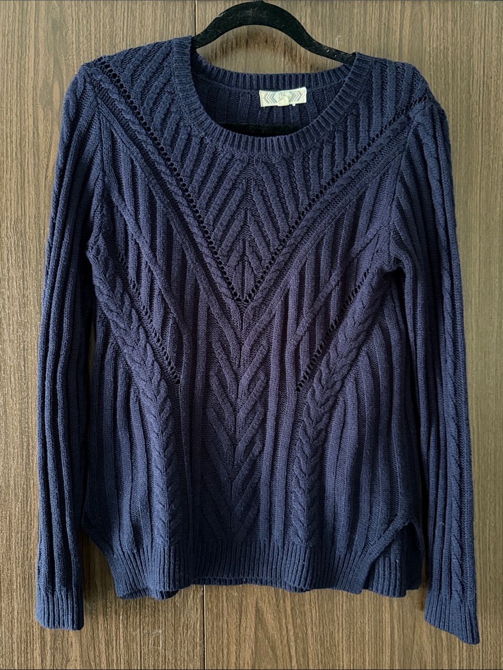 Pink Rose Navy Cable-Stitch Crewneck Sweater